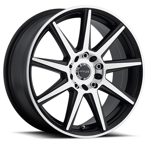 Aluminum Wheels 18x7.5 Storm 144M Machined Spoke-Machined Outer Lip Satin Black 42 Offset 5 on 108/5 on 114.3 Bolt Pattern 72.62 Bore Raceline 144M-87592+42