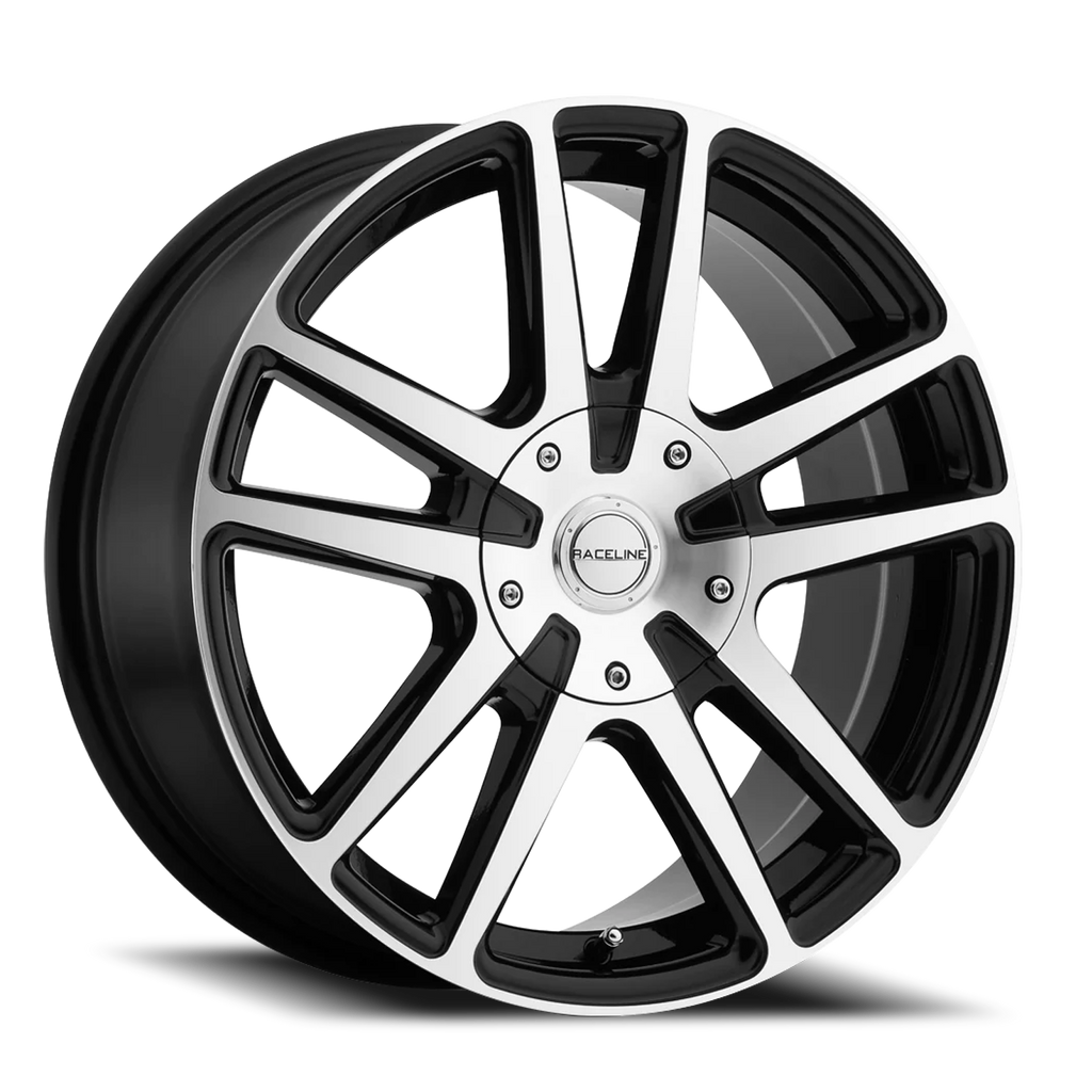 Aluminum Wheels 16x7 Encore 145M Machined Face Black Split Spoke 40 Offset 5 on 110/5 on 115 Bolt Pattern 72.62 Bore Raceline 145M-67086+40