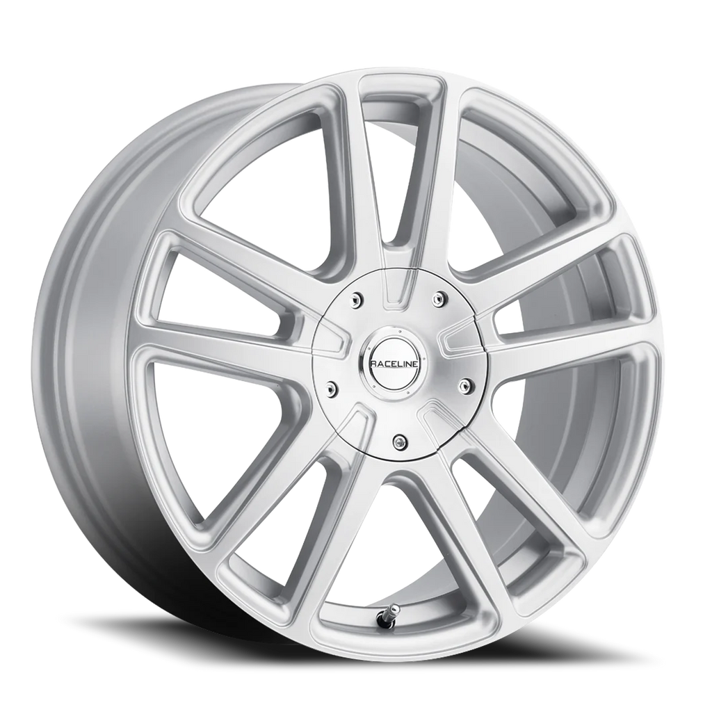 Aluminum Wheels 16x7 Encore 145S Hyper Silver Split Spoke 40 Offset 5 on 110/5 on 115 Bolt Pattern 72.62 Bore Raceline 145S-67086+40