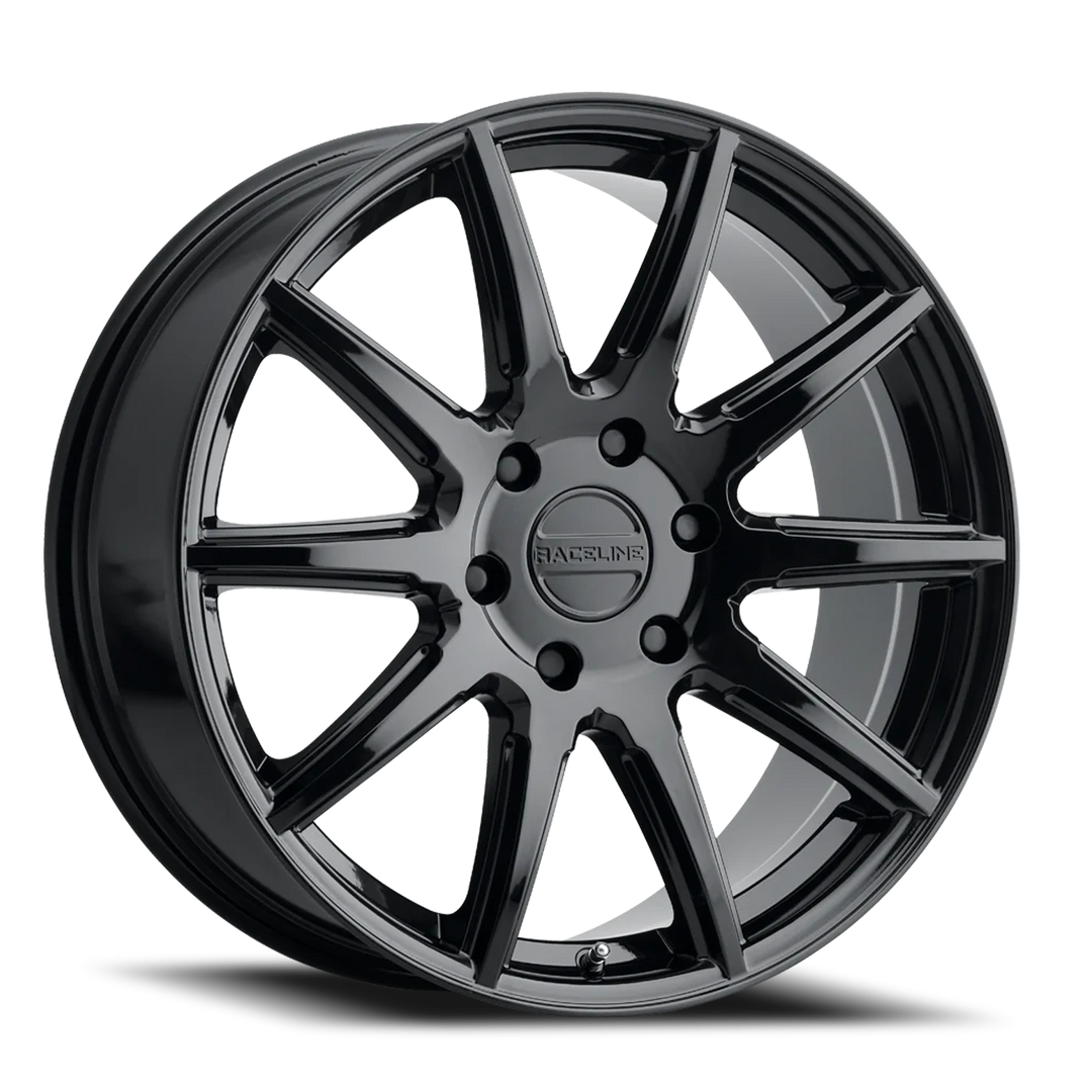 Aluminum Wheels 20x8.5 Spike 159 GB Gloss Black 15 Offset 5 on 139.7 Bolt Pattern 106.5 Bore Raceline 159B-28555+15