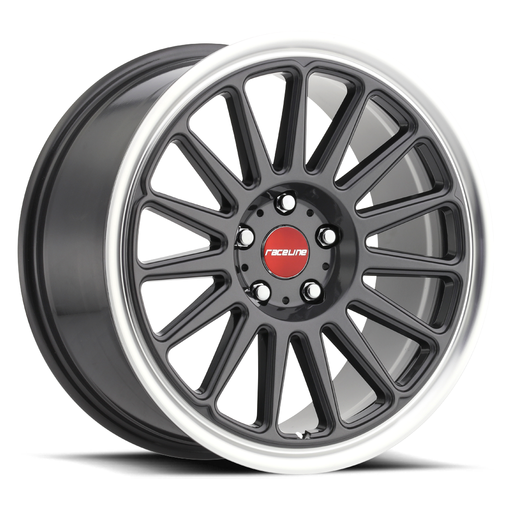 Aluminum Wheels 17x8 Grip 315G Machined Lip-Red Logo Gloss Gunmetal Grray Multi Spoke 40 Offset 4 on 100 Bolt Pattern 72.6 Bore Raceline 315G-78010+40