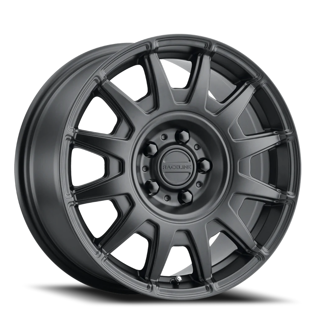 Aluminum Wheels 17x8 Aero 401B Satin Black Multi Spoke 40 Offset 5 on 100 Bolt Pattern 72.62 Bore Raceline 401B-78016+40