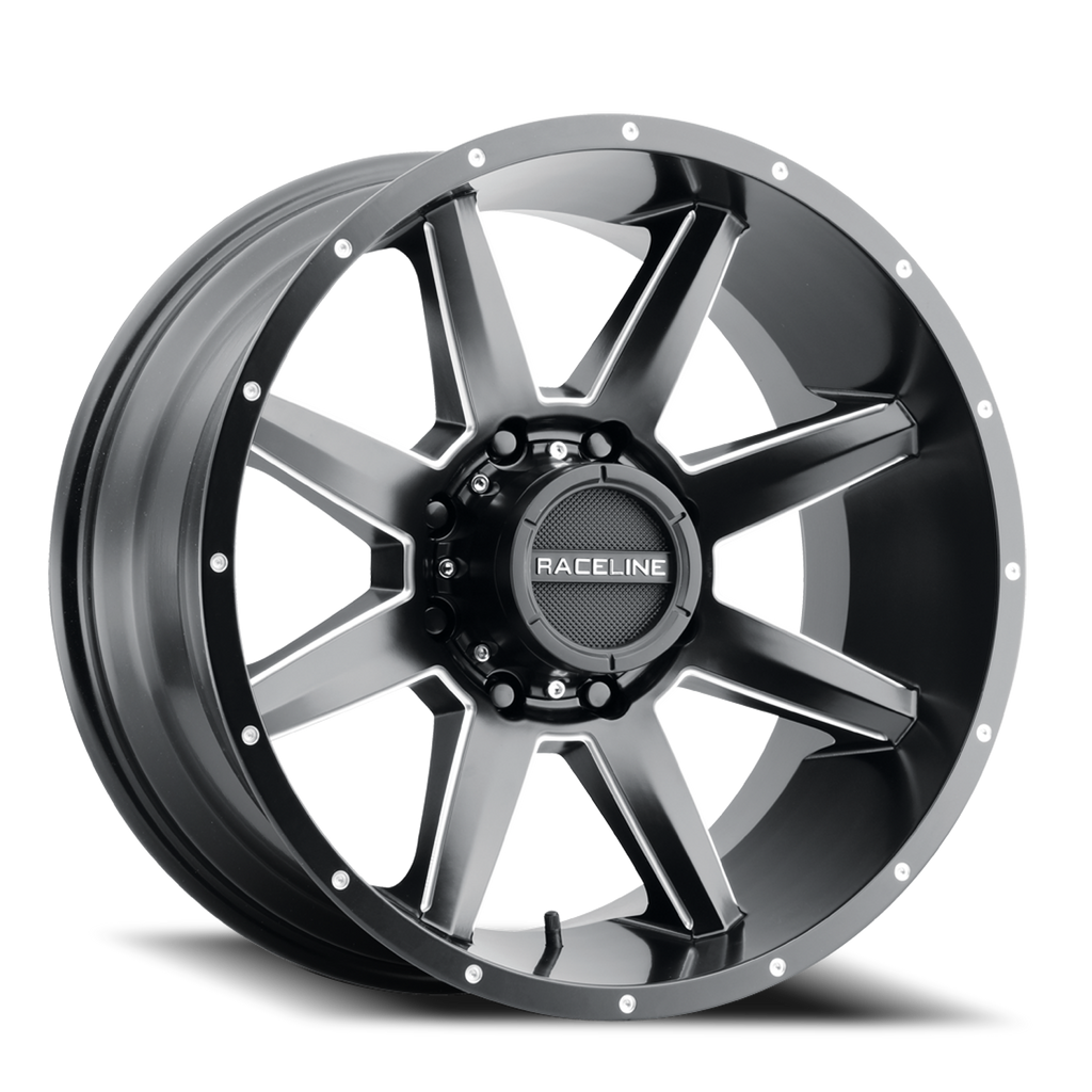 Aluminum Wheels 20x10 Stryker 954M Milled-Dimples Satin Black -19 Offset 5 on 127 Bolt Pattern 78.1 Bore Raceline 954M-21050-19