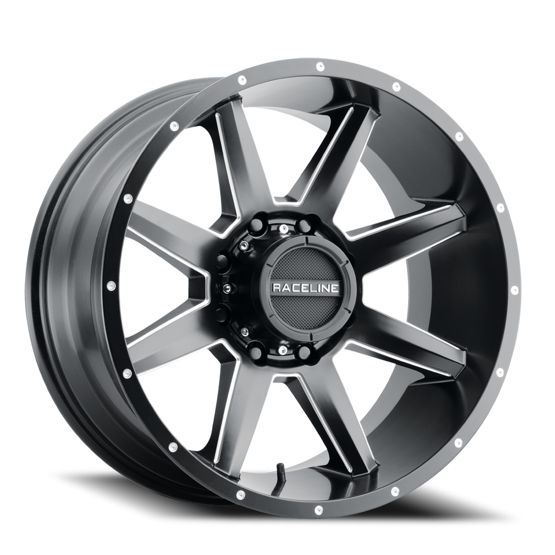 Aluminum Wheels 20x10 Stryker 954M Milled-Dimples Satin Black -19 Offset 6 on 139.7 Bolt Pattern 106.1 Bore Raceline 954M-21060-19