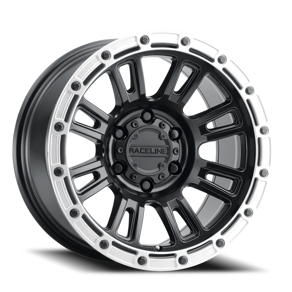 Aluminum Wheels 17x8 Compass 956BS Satin Black Silver Ring 30 Offset 5 on 114.3 Bolt Pattern 72.62 Bore Raceline 956BS-78012+30