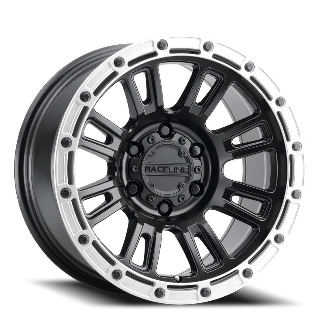 Aluminum Wheels 17x8.5 Compass 956BS Satin Black Silver Ring 0 Offset 6 on 135 Bolt Pattern 87.1 Bore Raceline 956BS-78565-00