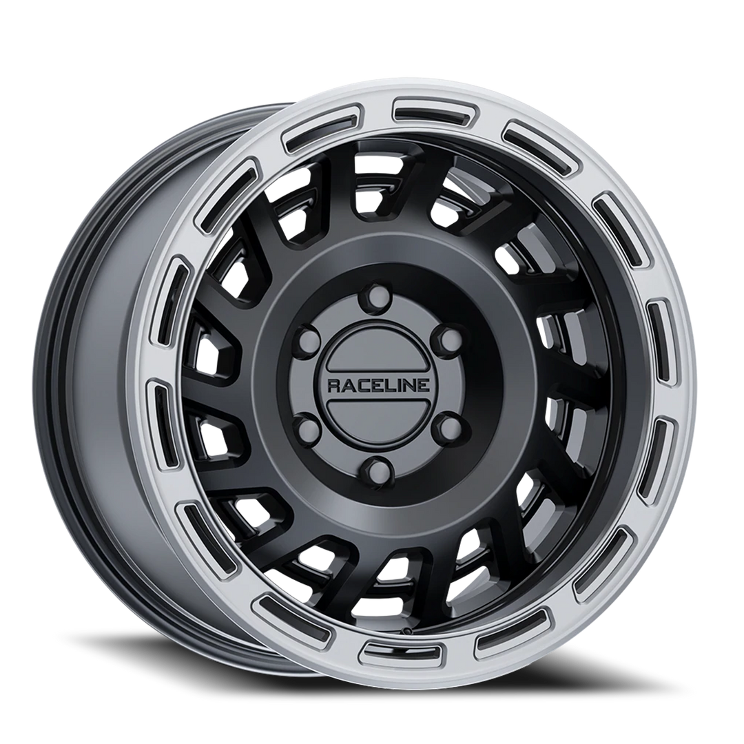 Aluminum Wheels 17x8.5 Halo 957BS Satin Black Silver Ring 0 Offset 5 on 127 Bolt Pattern 78.1 Bore Raceline 957BS-78550-00