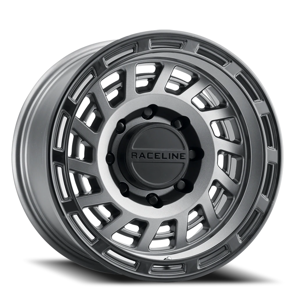 Aluminum Wheels 17x8.5 Halo 957GB Gunmetal Gray Black Ring 0 Offset 5 on 127 Bolt Pattern 78.1 Bore Raceline 957GB-78550-00