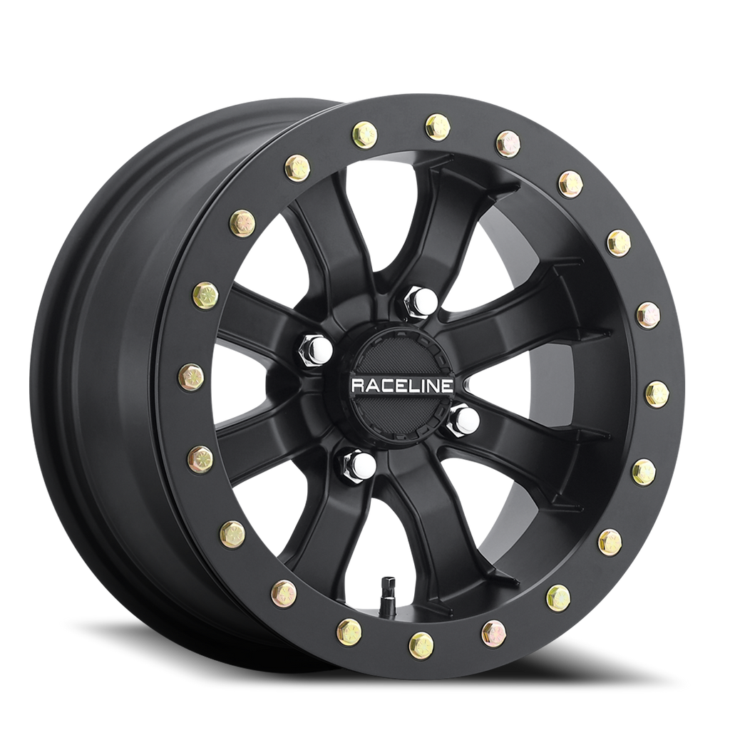 Aluminum Wheels 14x10 Black Mamba Beadlock UTV A71B Satin Black 0 Offset 4 on 137 Bolt Pattern Raceline A71B-41037-55