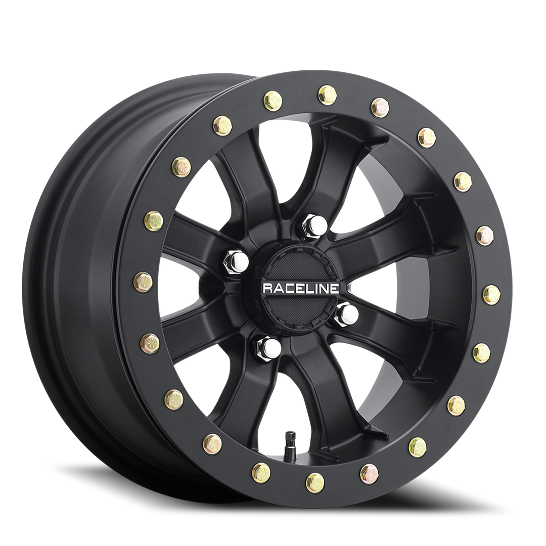 Aluminum Wheels 14x7 Black Mamba Beadlock UTV A71B Satin Black 30 Offset 4 on 110 Bolt Pattern Raceline A71B-47011-61