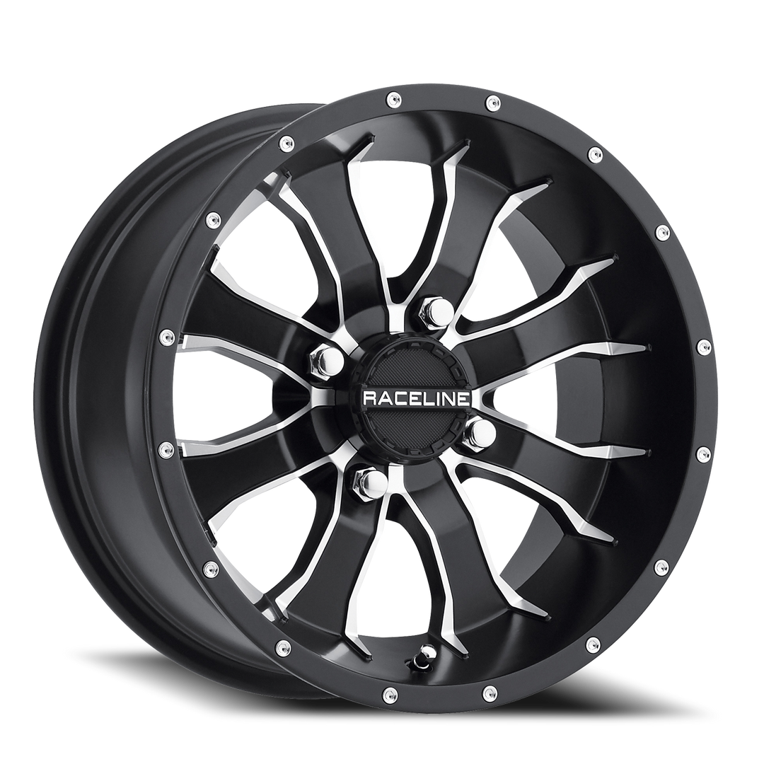 Aluminum Wheels 14x7 Mamba UTV A77 Machined Spokes Satin Black -47 Offset 4 on 110 Bolt Pattern Raceline A7747011-25