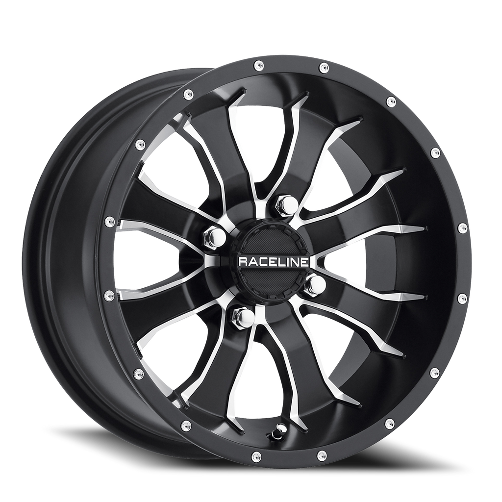 Aluminum Wheels 14x7 Mamba UTV A77 Machined Spokes Satin Black -47 Offset 4 on 110 Bolt Pattern Raceline A7747011-25