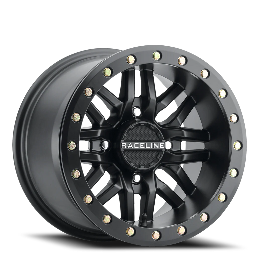 Aluminum Wheels 14x7 Ryno Beadlock UTV A91B Machined Face Satin Black 10 Offset 4 on 110 Bolt Pattern 90 Bore Raceline A91B-47011-52