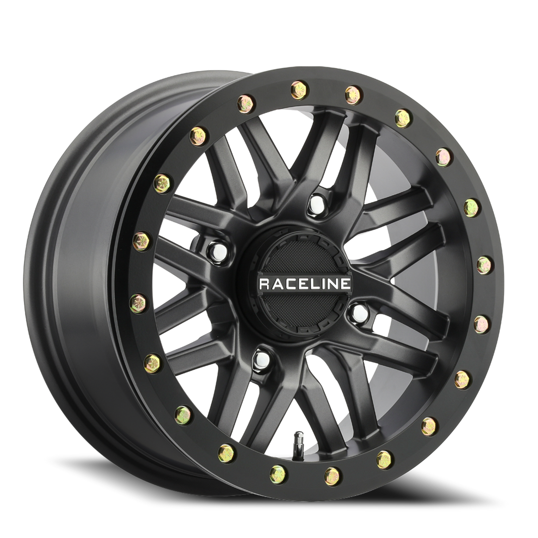 Aluminum Wheels 14x7 Ryno Beadlock UTV A91G Matte Dark Gunmetal Grey 10 Offset 4 on 137 Bolt Pattern 113.9 Bore Raceline A91G-47037-52