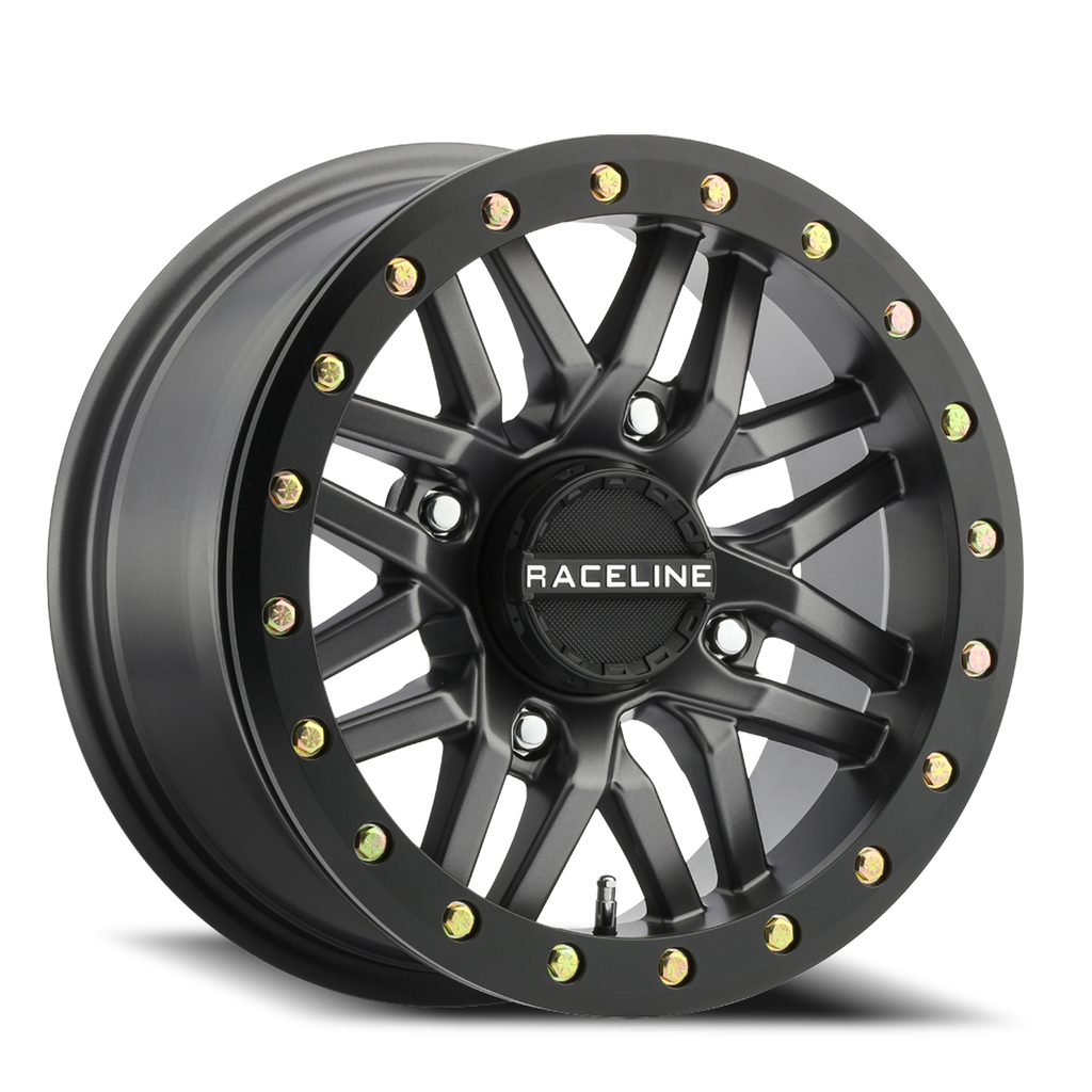 Aluminum Wheels 14x7 Ryno Beadlock UTV A91G Matte Dark Gunmetal Grey 10 Offset 4 on 137 Bolt Pattern 113.9 Bore Raceline A91G-47037-52