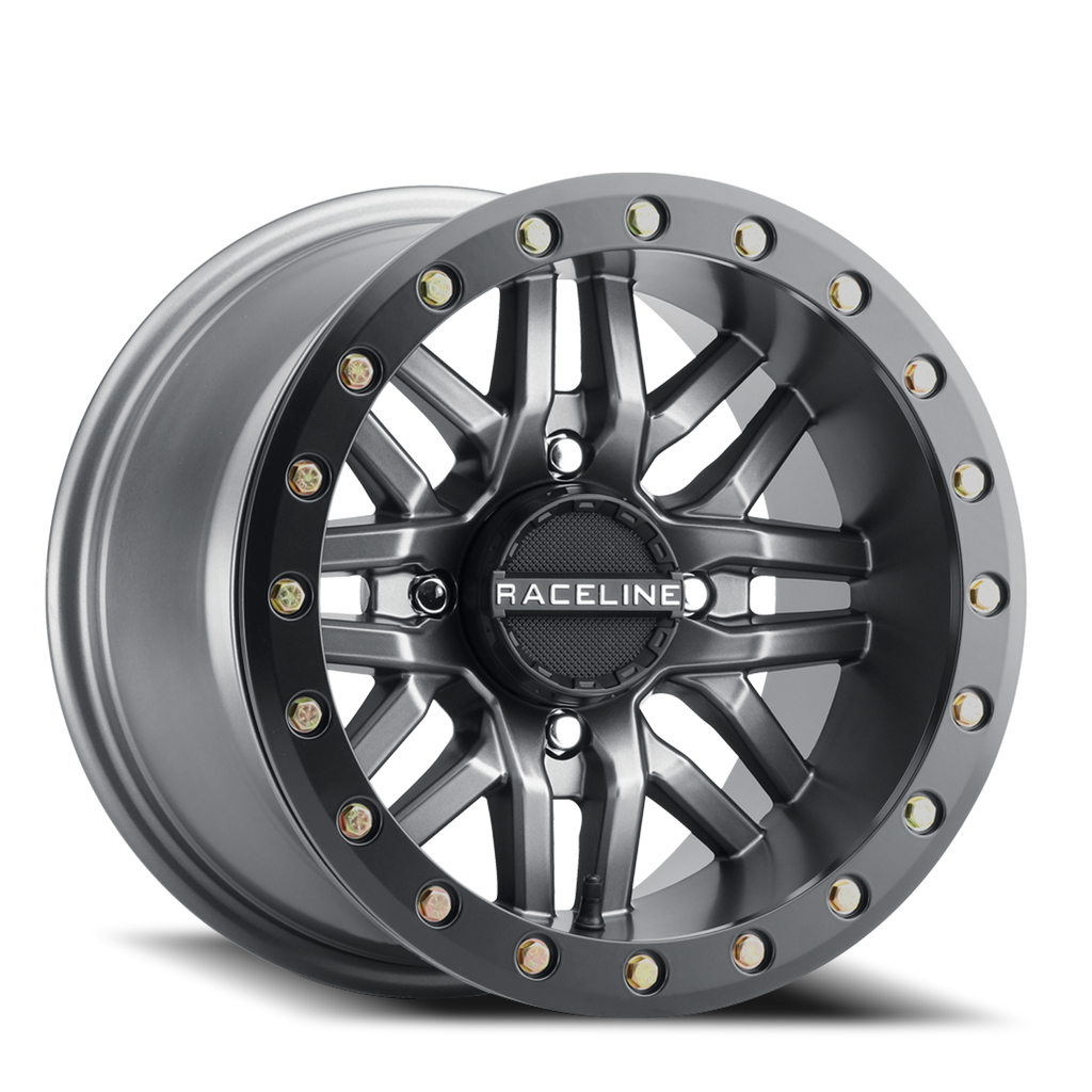 Aluminum Wheels 15x10 Ryno Beadlock UTV A91G Matte Dark Gunmetal Grey 0 Offset 4 on 110 Bolt Pattern 90 Bore Raceline A91G-51011-55