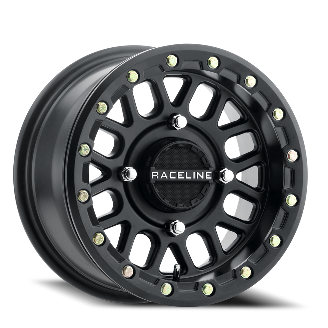 Aluminum Wheels 14x7 Podium Beadlock UTV A93B Satin Black 10 Offset 4 on 110 Bolt Pattern Raceline A93B-47011+10