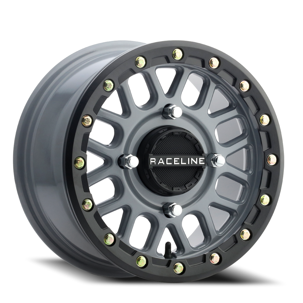 Aluminum Wheels 14x7 Podium Beadlock UTV A93SG Stealth Grey 10 Offset 4 on 110 Bolt Pattern Raceline A93SG-47011+10