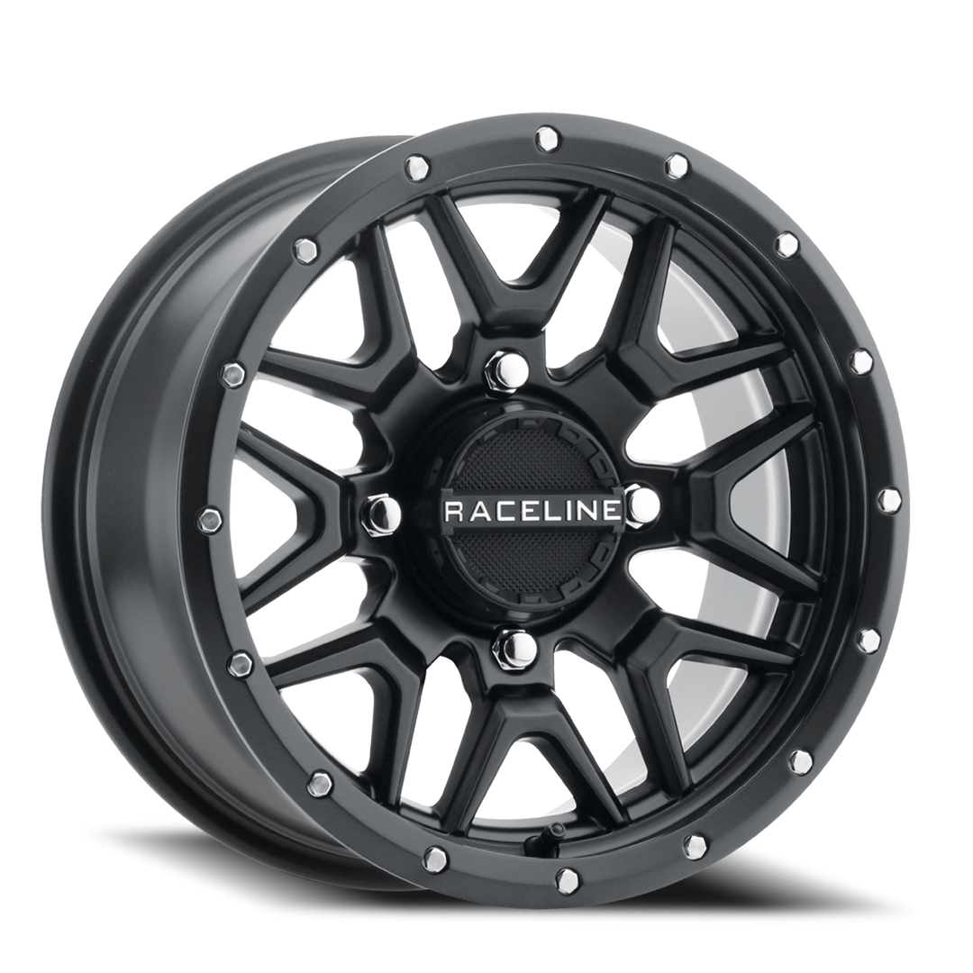 Aluminum Wheels 14x7 Krank Simulated Beadlock UTV A94B Satin Black 10 Offset 4 on 110 Bolt Pattern Raceline A94B-47011+10