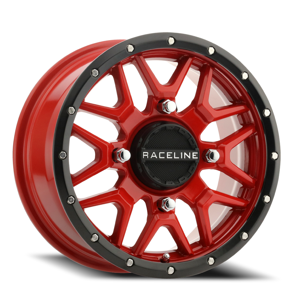 Aluminum Wheels 14x7 Krank Simulated Beadlock UTV A94R Red 10 Offset 4 on 110 Bolt Pattern Raceline A94R-47011+10