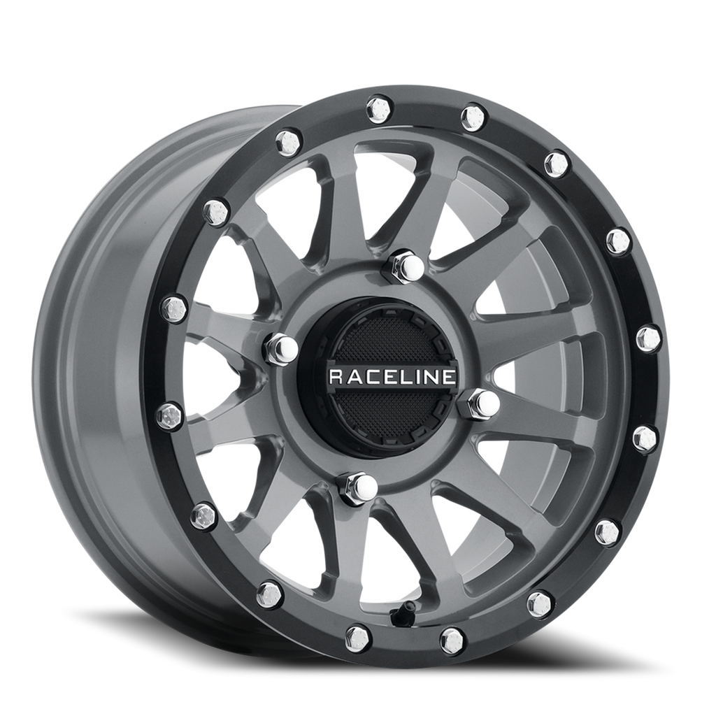 Aluminum Wheels 14x7 Trophy Simulated Beadlock UTV A95SG Stealth Grey 10 Offset 4 on 110 Bolt Pattern Raceline A95SG-47011+10