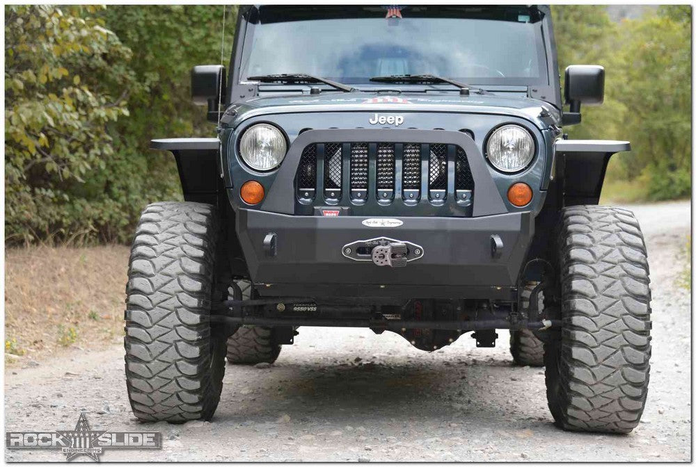 Jeep JK Shorty Front Bumper For 07-18 Wrangler JK Complete With Winch Plate Rigid Series Rock Slide Engineering FB-S-100-JK