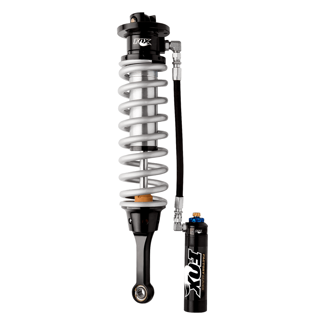 10-13 Ford Raptor Front Coilover Internal Bypass 3.0 Series Remote Reservoir 7.6 Inch 0-2 Inch Lift Dual Speed Compression Adjuster Fox Offroad Shocks FOX88306046