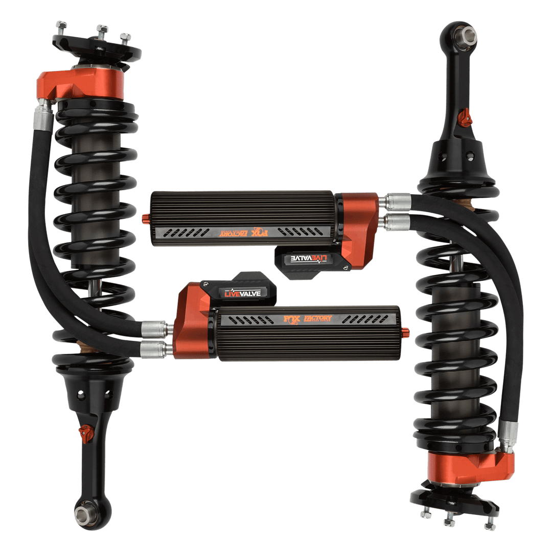 19-Up Ford Raptor Front Coilover Live Valve Internal Bypass Factory Race 3.0 Remote Reservoir 7.9 Inch 0-2 Inch Lift Fox Offroad Shocks FOX88306153