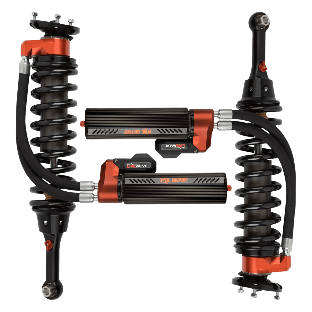 19-Up Ford Raptor Front Coilover Live Valve Internal Bypass Factory Race 3.0 Remote Reservoir 7.9 Inch 0-2 Inch Lift Fox Offroad Shocks FOX88306153