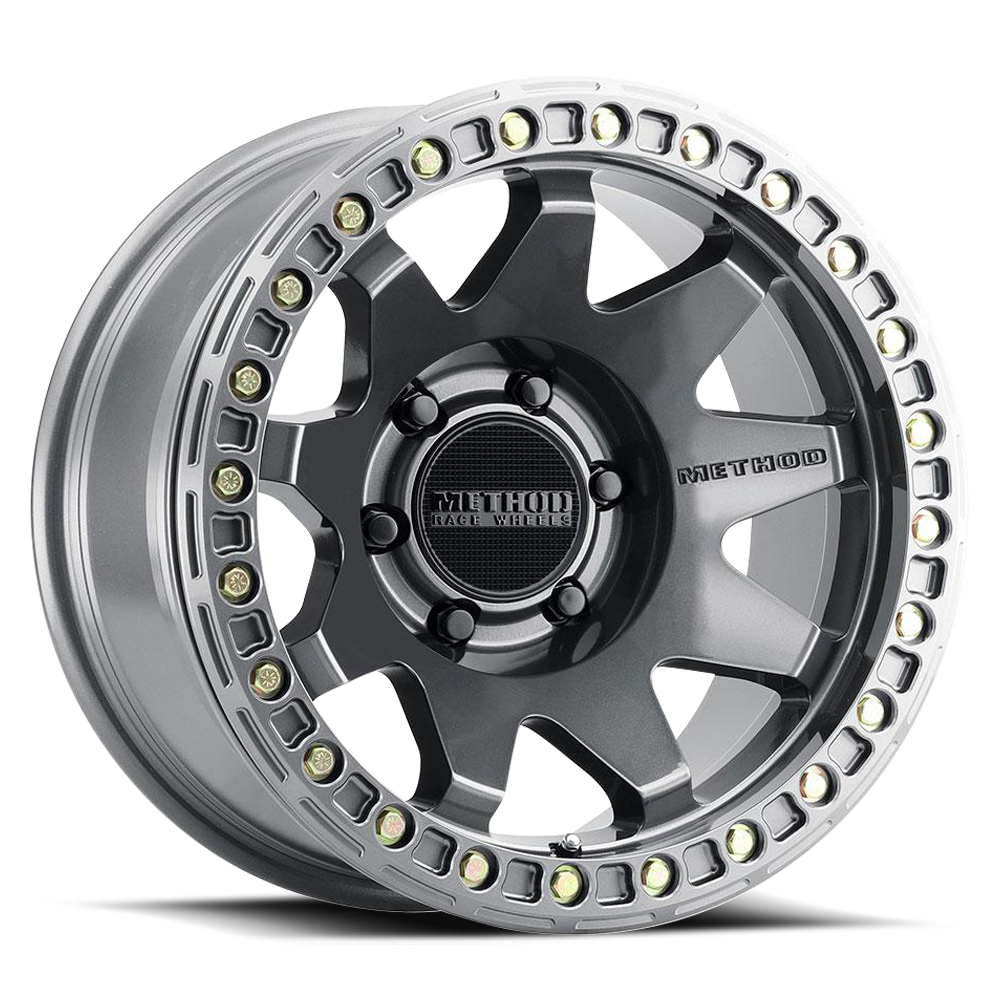 Aluminum Wheels 17x9 MR108 Bolt Pattern 6 On 139.7 Offset -44 Lip Size 0.63 Gloss Titanium GY Method MR10879060844B