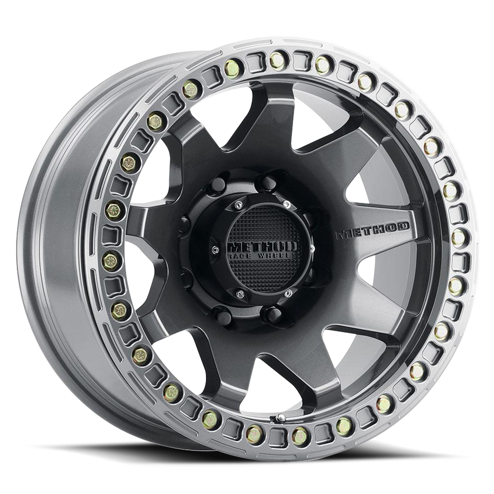 Aluminum Wheels 17x9 MR108 Bolt Pattern 8 On 165.1 Offset -44 Lip Size 0.63 Gloss Titanium GY Method MR10879080844B