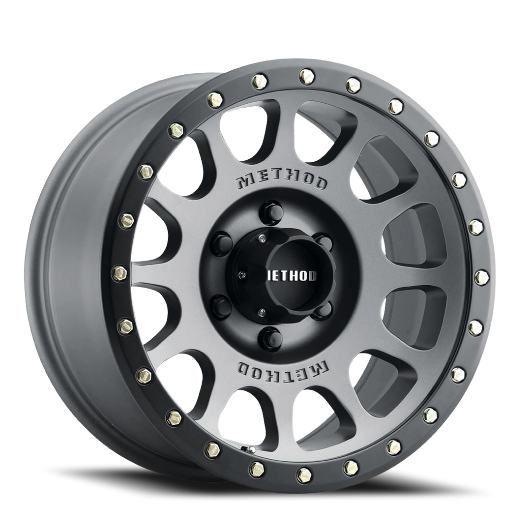 Aluminum Wheels 20x9 NV MR305 Bolt Pattern 6 On 139.7 Offset 18 Lip Size 1.42 Titanium TT Matte Black Lip Method MR30529060818