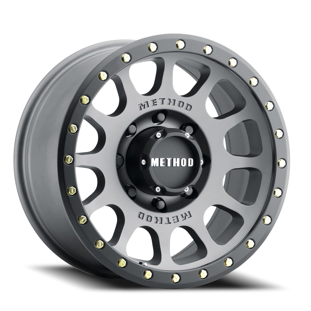 Aluminum Wheels 20x9 NV MR305 Bolt Pattern 8 On 165.1 Offset 18 Lip Size 1.42 Titanium TT Matte Black Lip Method MR30529080818