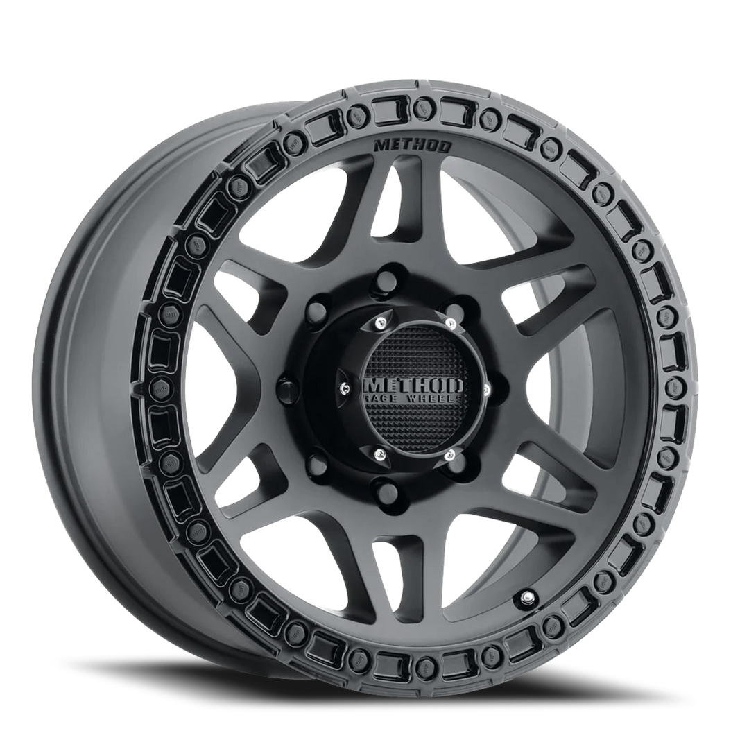 Aluminum Wheels 17x8.5 MR312 Bolt Pattern 8 On 165.1 Offset 0 Lip Size 0.98 Double Matte Black MBGL Gloss Black Lip Method MR312785801000