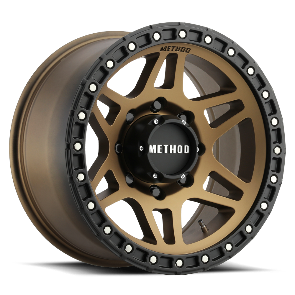 Aluminum Wheels 18x9 MR312 Bolt Pattern 8 On 165.1 Offset 18 Lip Size 0.91 Method Bronze BRZ Matte Black Lip Method MR31289080918