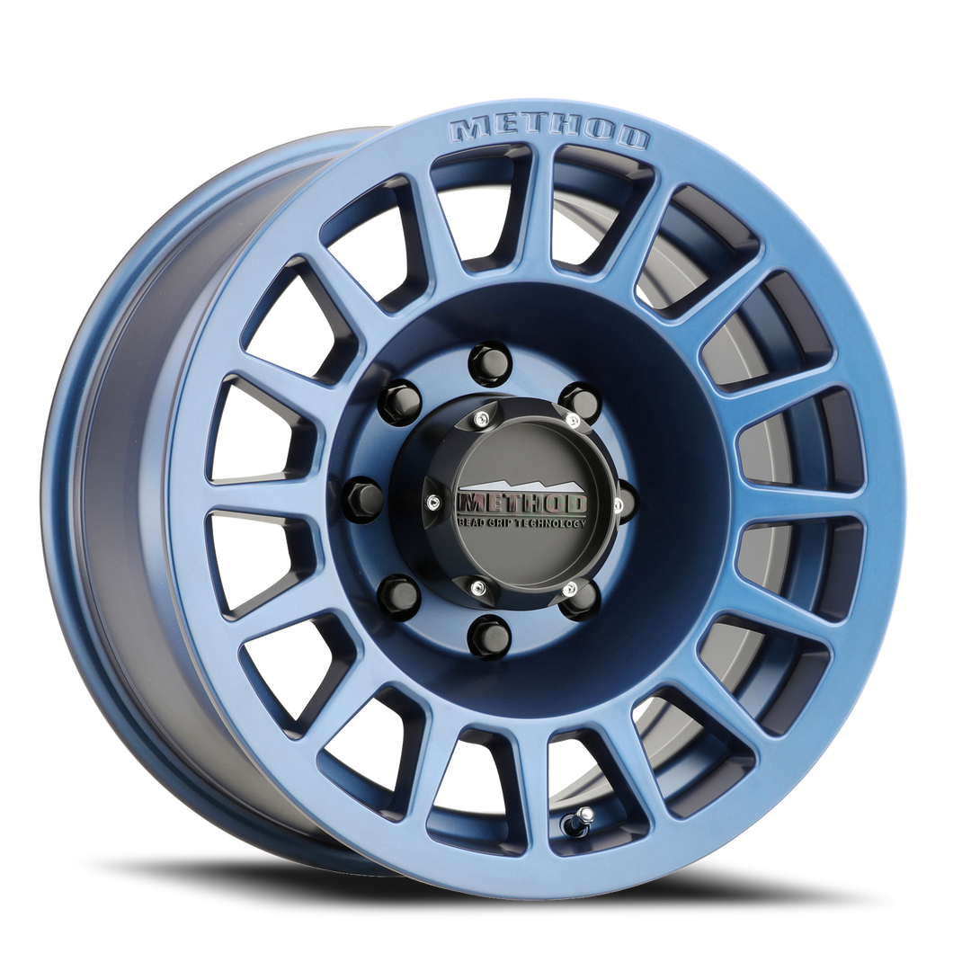 Aluminum Wheels 17x8.5 Bead Grip MR707 Bolt Pattern 8 On 165.1 Offset 0 Lip Size 0 Bahia Blue BL Method MR70778580600