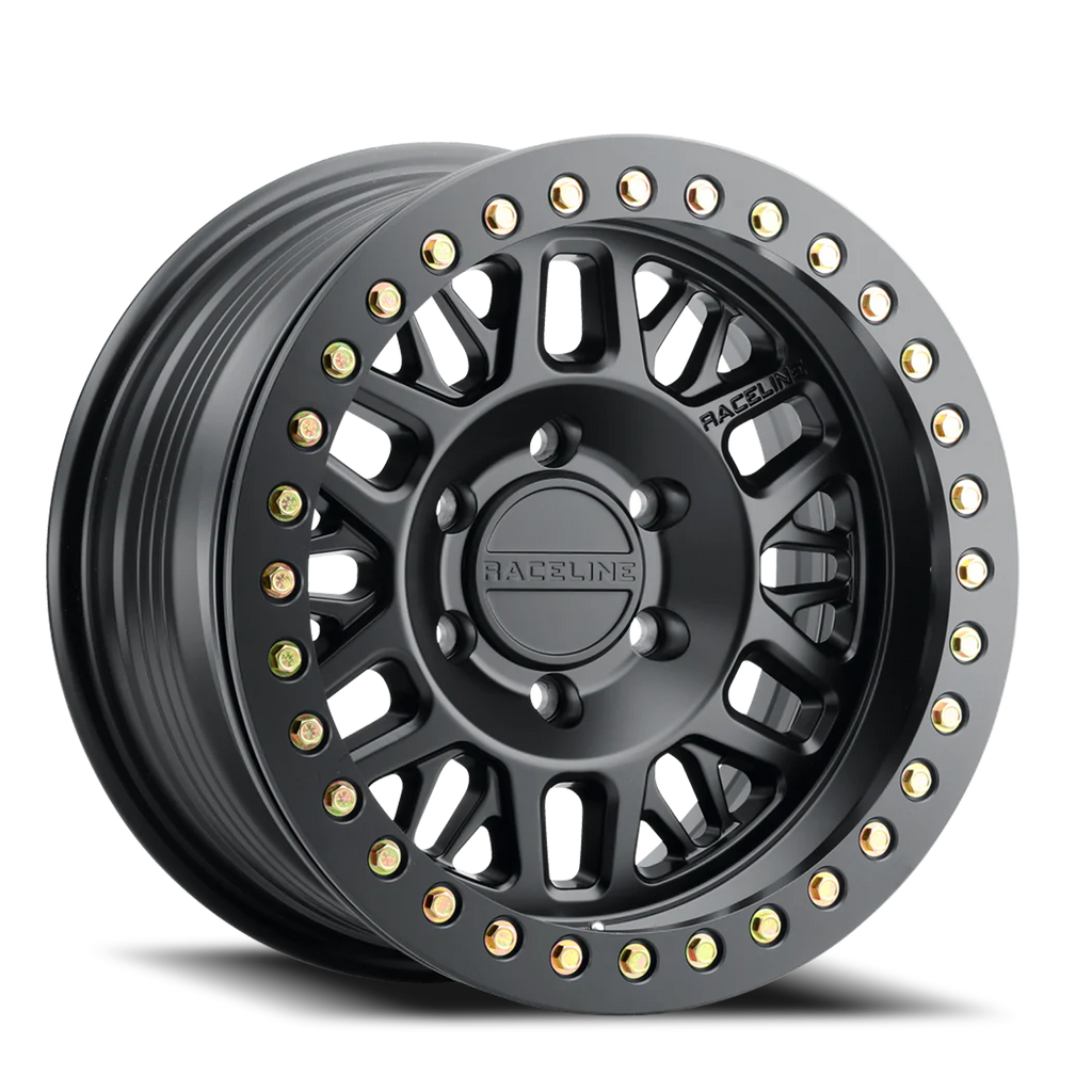 Aluminum Wheels 17x9 Ryno Cast Beadlock RT951B Satin Black Black Beadlock Ring -12 Offset 5 on 127 Bolt Pattern 83.82 Bore Raceline RT951B-79050-12