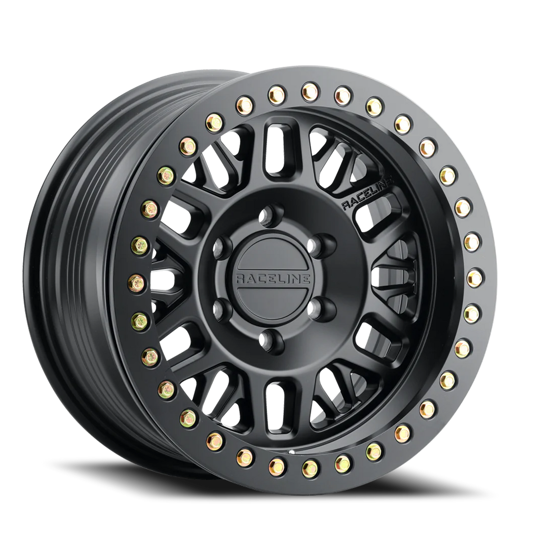 Aluminum Wheels 17x9 Ryno Cast Beadlock RT951B Satin Black Black Beadlock Ring -12 Offset 6 on 139.7 Bolt Pattern 106.1 Bore Raceline RT951B-79060-12