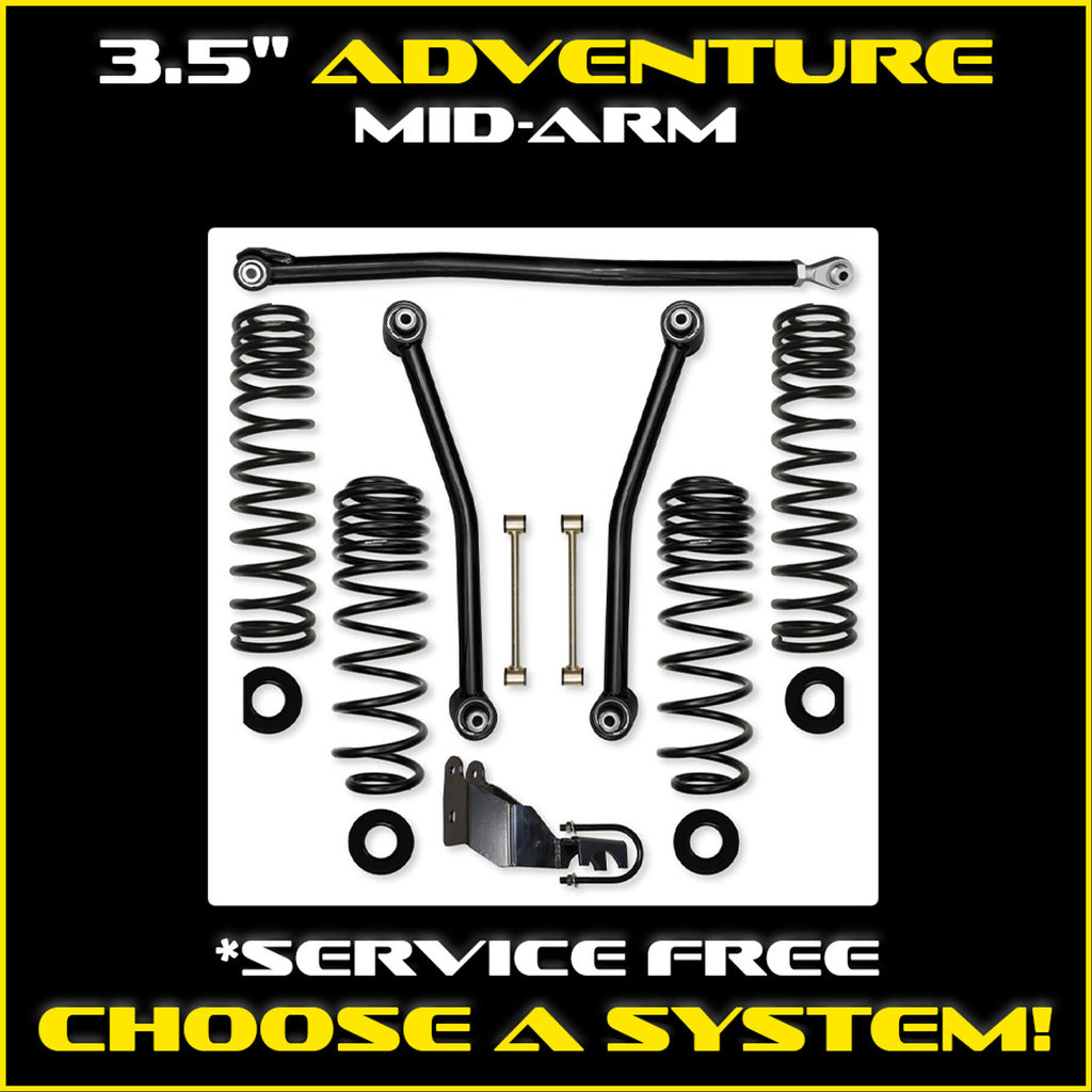 Rock Krawler JLU 3.5" Adventure Mid-arm System - Gas 4 Door Rubicon