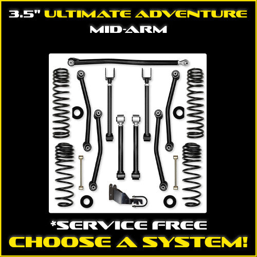 Rock Krawler JLU 3.5" Ultimate Adventure Mid-arm System - Gas 4 Door Rubicon