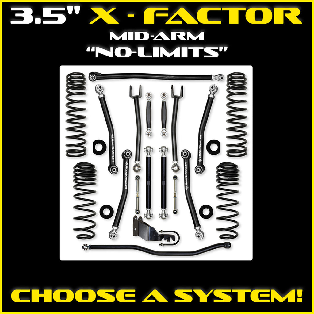 Rock Krawler JLU 3.5" X-Factor Mid-arm "No-Limits" System - 4 Door Gas Rubicon