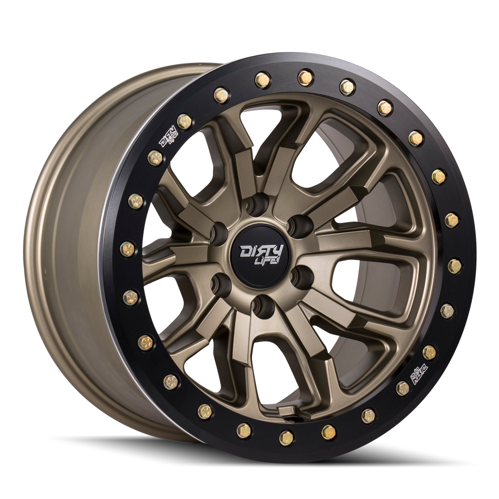Dirty Life Race Wheels DT-1 9303 Satin Gold W/Simulated Beadlock Ring 17X9 5-127 -38Mm 78.1Mm 9303-7973MGD38