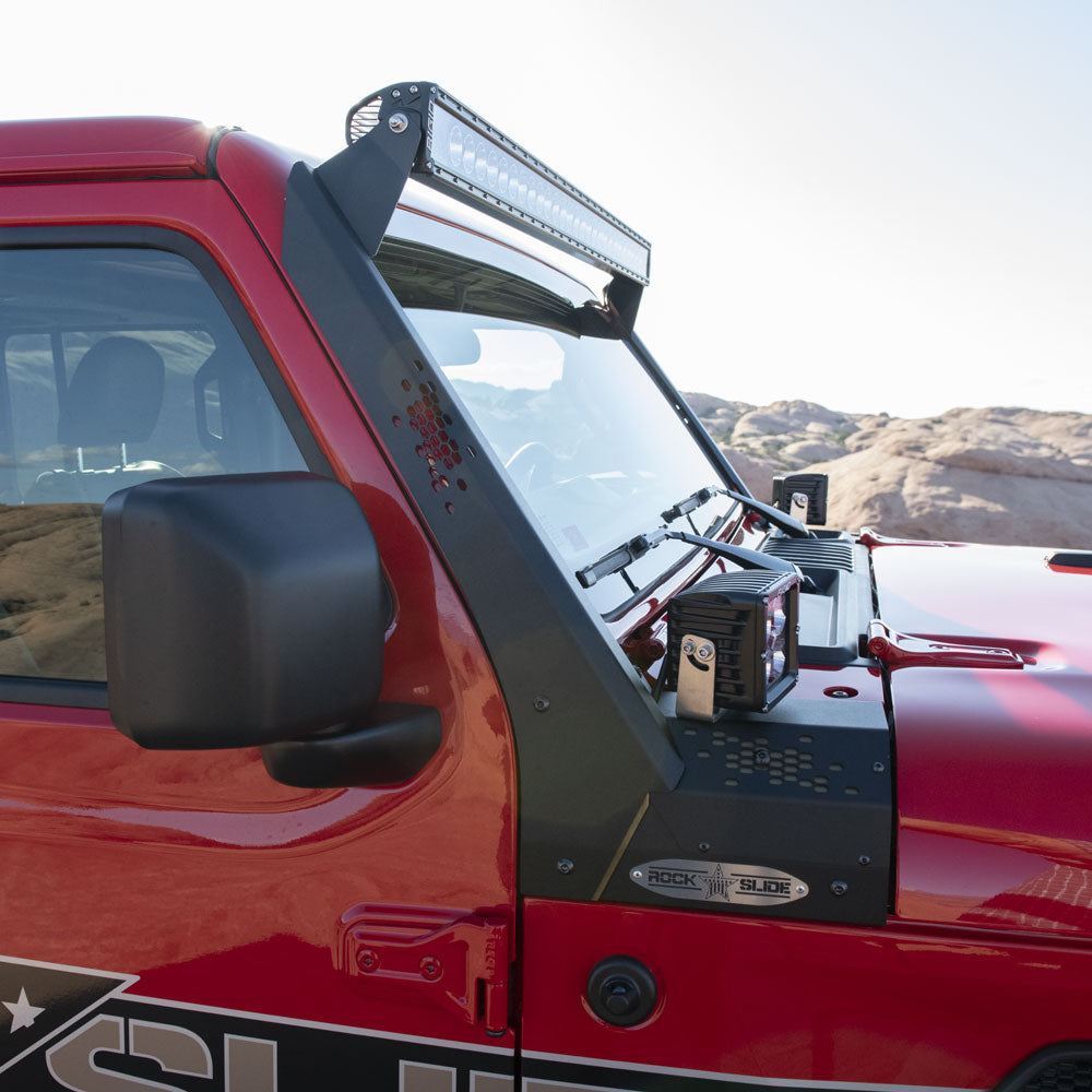 Wrangler/Gladiator Lower Cowl LED Light Pod Brackets and Upper Bar Brackets Rock Slide Engineering AC-WS-201-JL