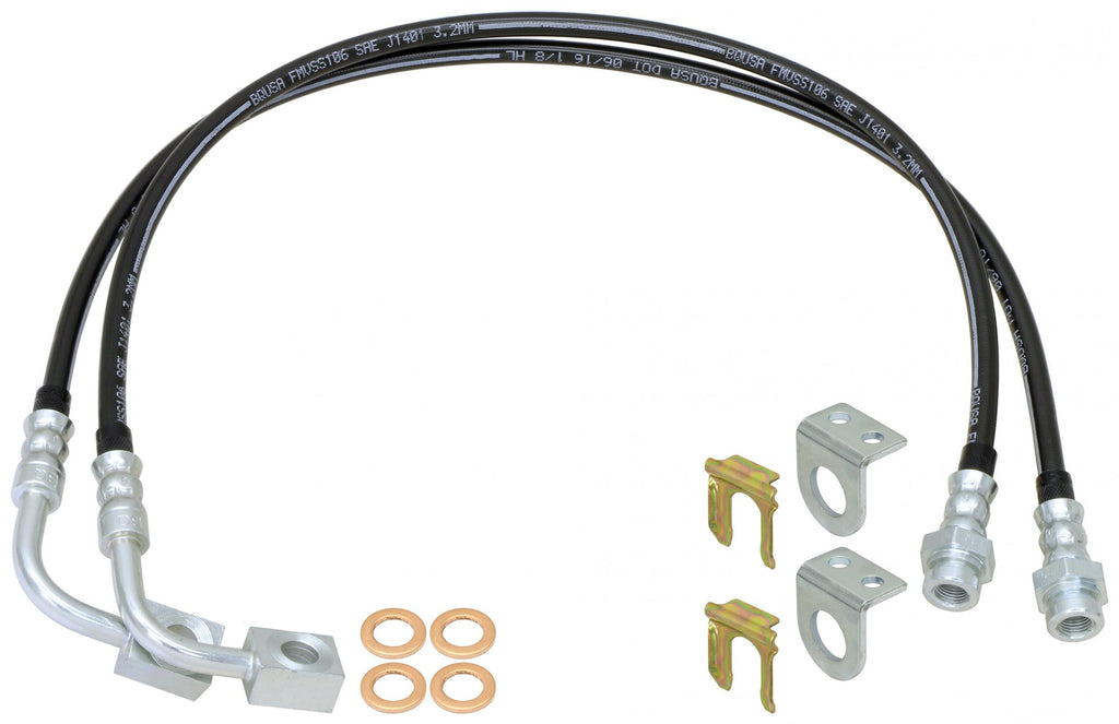 Brake Hose Kit 07-18 Wrangler JK Front Or Rear Includes Frame Tabs Clips Copper Washers For Use w/Antirock System 23.5 Inch Long Pair RockJock 4x4 CE-9807FBLK