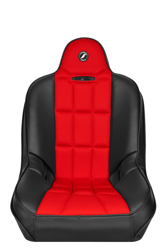 Corbeau Baja SS Fixed-Back Suspension Seat - Vinyl and Red Cloth - Skinny Pedal Racing