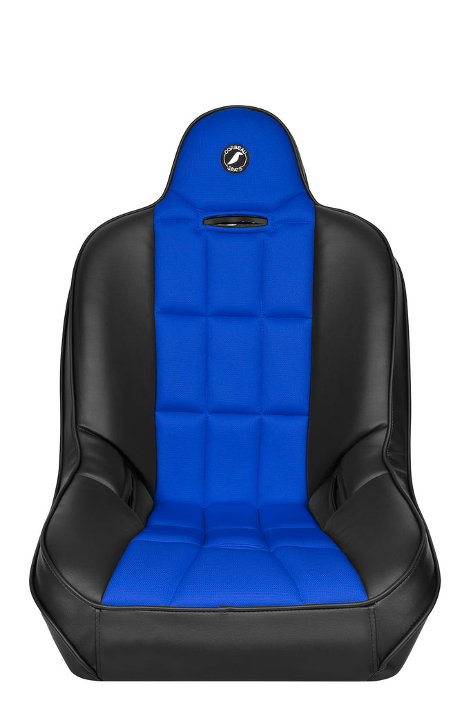 Corbeau Baja SS Fixed-Back Suspension Seat - Vinyl and Blue Cloth - Skinny Pedal Racing