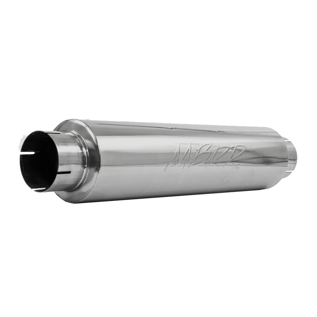 4 Inch Inlet/Outlet Quiet Tone Exhaust Muffler 24 Inch Body 6 Inch Diameter 30 Inch Overall T409 Stainless Steel MBRP M1004S