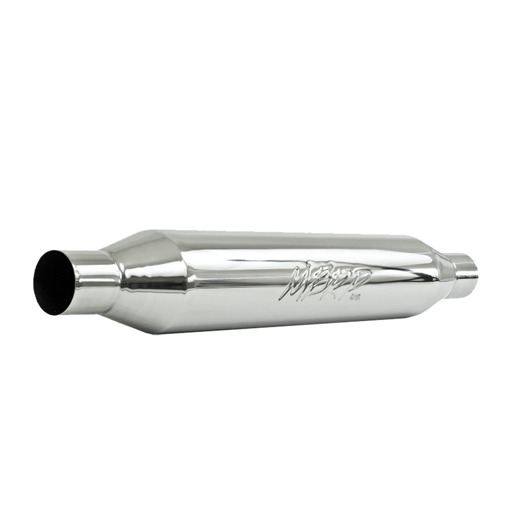 Exhaust Resonator 2.25 Inch Inlet/Outlet 22 Inch Body 26 Inch Overall T304 Stainless Steel MBRP R1015