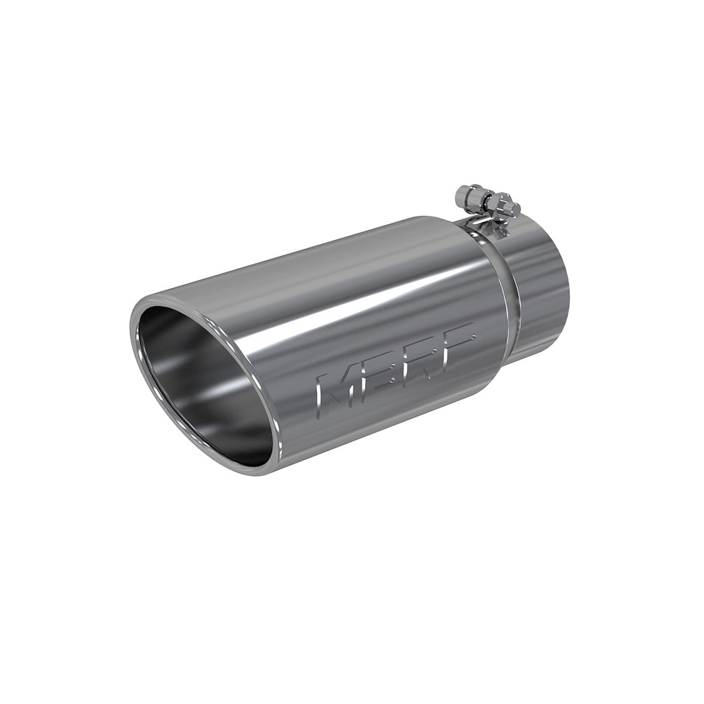 Exhaust Tail Pipe Tip 5 Inch O.D. Angled Rolled End 4 Inch Inlet 12 Inch Length T304 Stainless Steel MBRP T5051