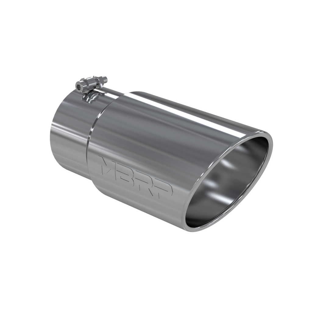 Exhaust Tail Pipe Tip 6 Inch O.D. Angled Rolled End 5 Inch Inlet 12 Inch Length T304 Stainless Steel MBRP T5075